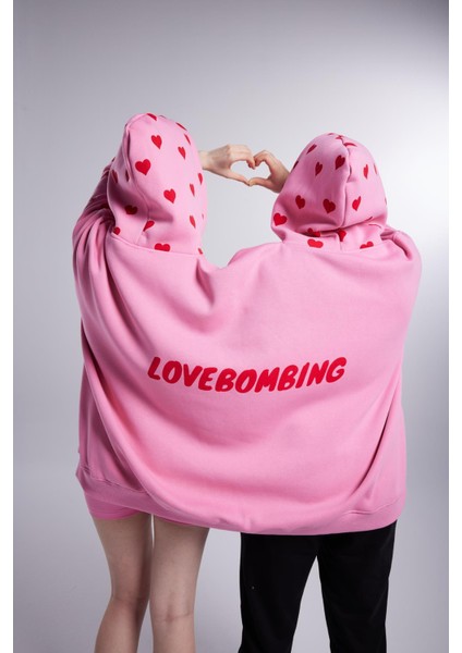 Kalp Baskılı Çift Giyilir Lovebombing sweatshirt Pembe