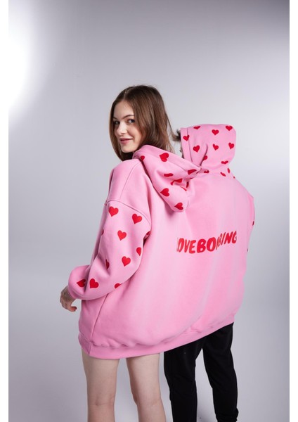 Kalp Baskılı Çift Giyilir Lovebombing sweatshirt Pembe