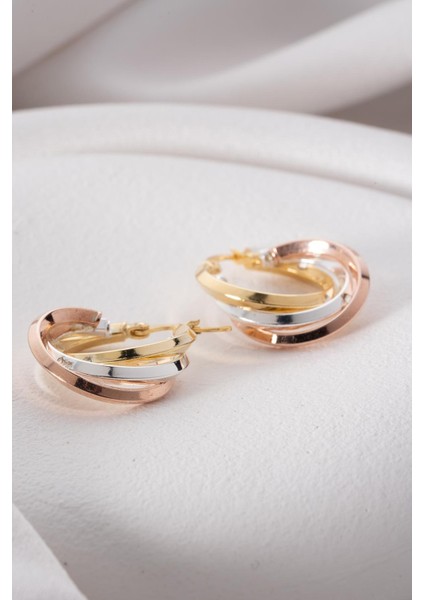 925 Ayar Gümüş Üç Renk Kalın Halka Model Şarnel Küpe