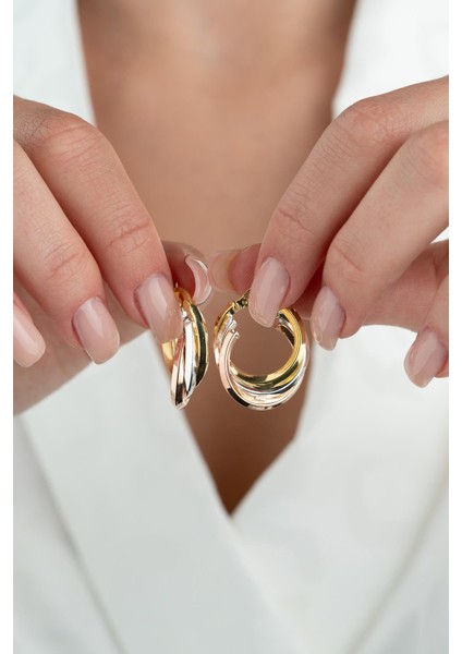 925 Ayar Gümüş Üç Renk Kalın Halka Model Şarnel Küpe fiyatları