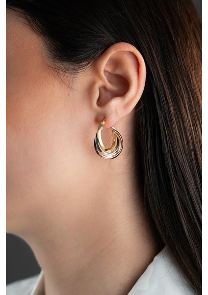 925 Ayar Gümüş Üç Renk Kalın Halka Model Şarnel Küpe fırsatları