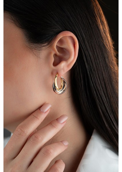 925 Ayar Gümüş Üç Renk Kalın Halka Model Şarnel Küpe indirimleri