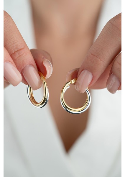 925 Ayar Gümüş Çift Renk Halka Tasarım Şarnel Küpe fiyatları