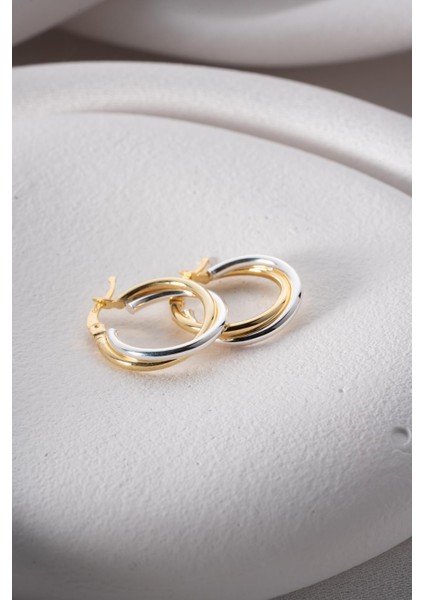 925 Ayar Gümüş Çift Renk Halka Tasarım Şarnel Küpe modelleri