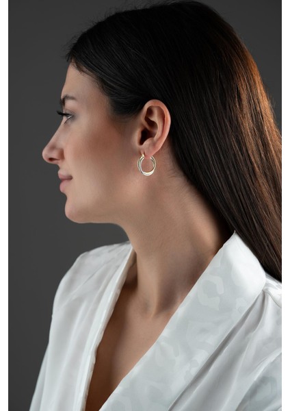 925 Ayar Gümüş Çift Renk Halka Tasarım Şarnel Küpe fırsatları