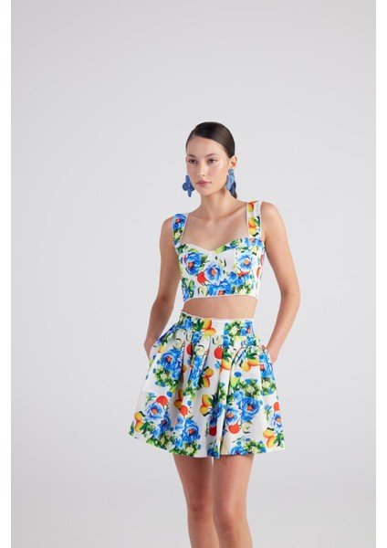 Gloplu Desenli Askılı Ravello büstiyer Mavi modelleri