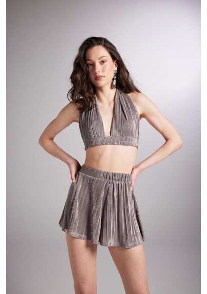 Beli Lastikli Bağlamalı Comfy Büstiyer Vizon