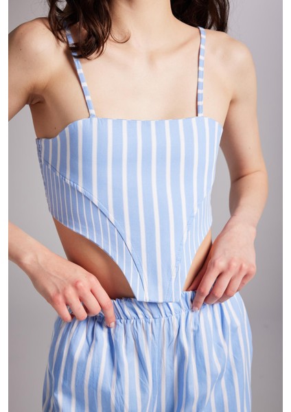 Askılı Çizgili Harmony Poplin Büstiyer Mavi fiyatları