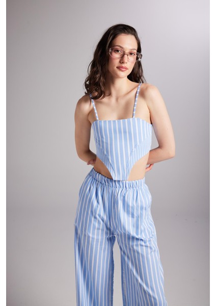 Askılı Çizgili Harmony Poplin Büstiyer Mavi modelleri