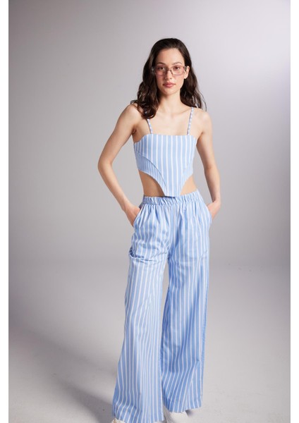 Askılı Çizgili Harmony Poplin Büstiyer Mavi fırsatları