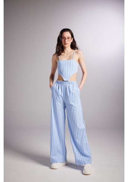 Askılı Çizgili Harmony Poplin Büstiyer Mavi indirimleri