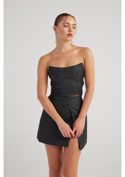 Simli Çizgili Crop Eden Büstiyer Siyah fiyatları