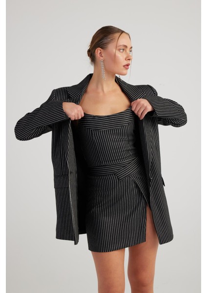 Simli Çizgili Crop Eden Büstiyer Siyah fırsatları