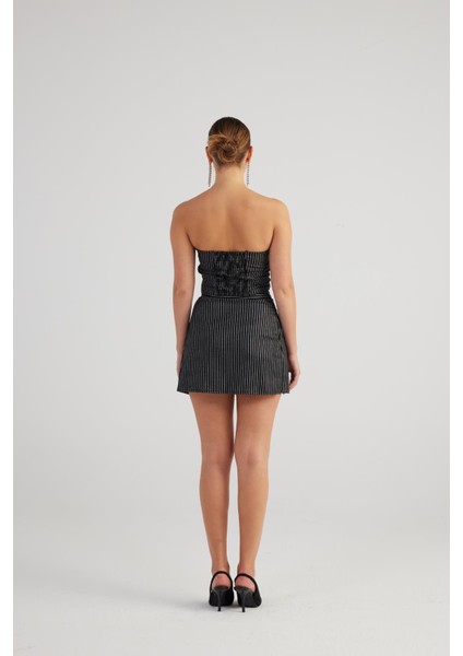 Simli Çizgili Crop Eden Büstiyer Siyah indirimleri