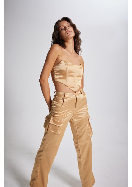 Crop Model Balenli Saten Maddy Büstiyer Bej