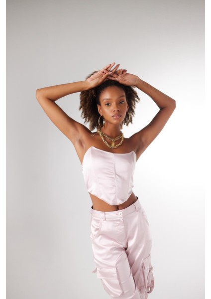 Crop Model Balenli Saten Maddy Büstiyer Pudra fiyatları