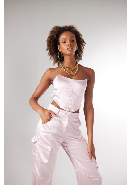 Crop Model Balenli Saten Maddy Büstiyer Pudra modelleri
