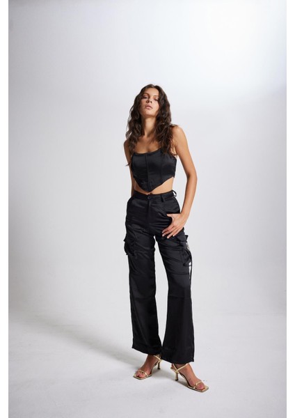 Crop Model Balenli Saten Maddy Büstiyer Siyah modelleri