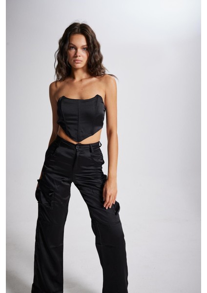 Crop Model Balenli Saten Maddy Büstiyer Siyah fırsatları