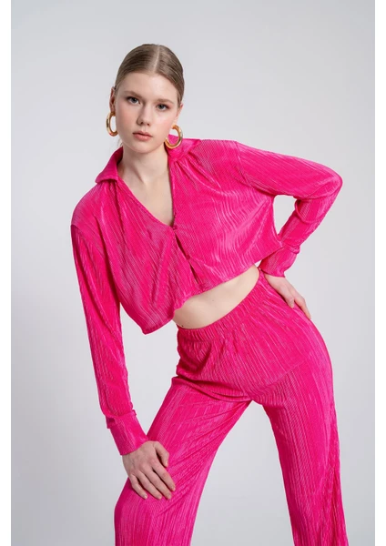 Holly Lolly Crop Model Düğme Kapamalı Comfy Gömlek Pembe