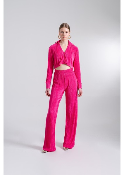 Crop Model Düğme Kapamalı Comfy Gömlek Pembe