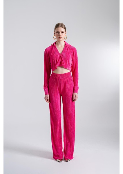 Crop Model Düğme Kapamalı Comfy Gömlek Pembe