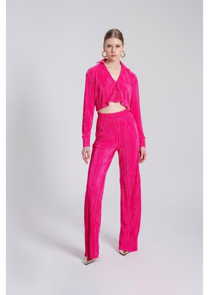 Crop Model Düğme Kapamalı Comfy Gömlek Pembe