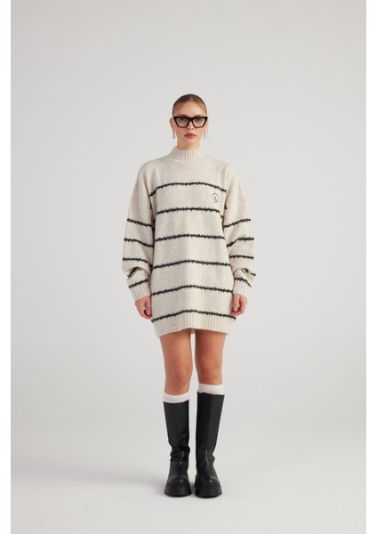 Çizgili Oversize Paloma Kazak Ekru fiyatları