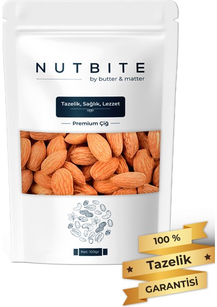 Nutbıte Premium Çiğ Badem Içi 100GR - Taptaze Yeni Mahsül - Sağlıklı Atıştırmalık
