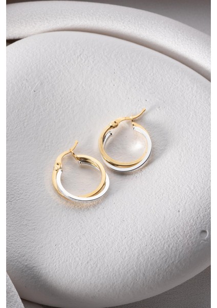 925 Ayar Gümüş Çift Renk Köşeli Sarmal Model Halka Küpe