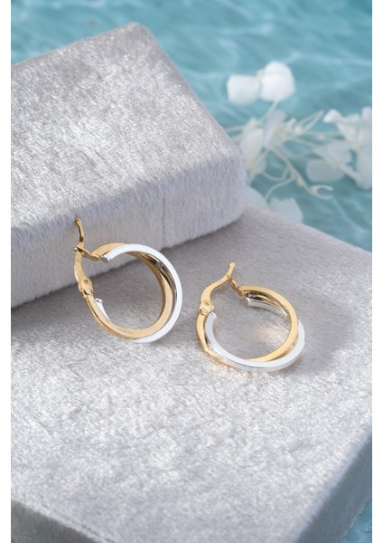 925 Ayar Gümüş Çift Renk Köşeli Sarmal Model Halka Küpe fırsatları