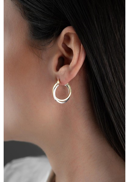 925 Ayar Gümüş Çift Renk Köşeli Sarmal Model Halka Küpe indirimleri