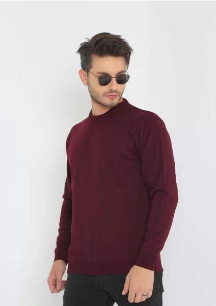 Unisex Biskilet Yaka Dokuma Triko - Bordo