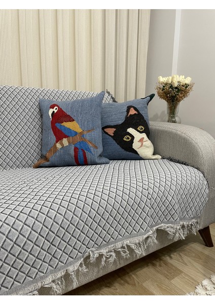 Home 170 x 220 cm Pamuklu Koltuk,çekyat Örtüsü Çizgili Gri fiyatları