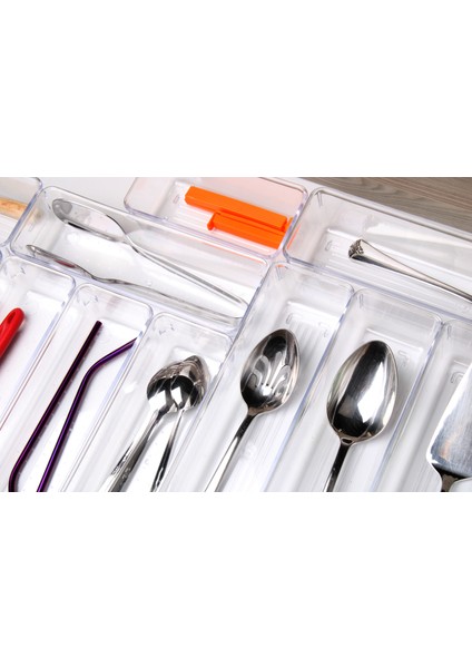 Bozhouse 13'lü Set Modüler Kaşıklık Organizer Çekmece Içi Şeffaf Düzenleyici Tahta Kaşık Drawer Organizer