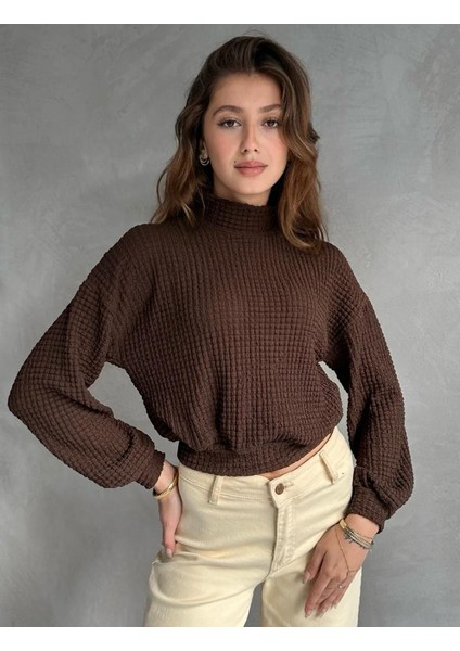 Balıkçı Yaka Dokulu Crop Bluz