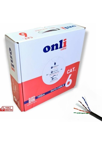 Onli 23AWG Utp Cat6 Network Kablosu Siyah 100MT Yerli Üretim