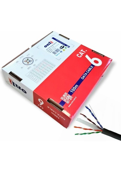 Onli 23AWG Utp Cat6 Network Kablosu Siyah 100MT Yerli Üretim