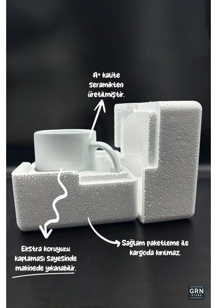 Grn Store Sevgililer Günü Özel Kare Desenli Sevgi Sözcüklü Baskılı Beyaz Kupa Bardak modelleri