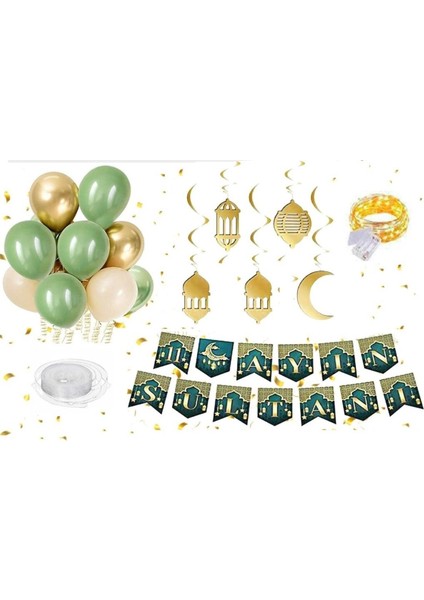 Hoşgeldin Ramazan Ledli Oda Duvar Tavan Süsleme 11 Ayın Sultanı Banner,10 Adet Balon,5 Tavan Süsü