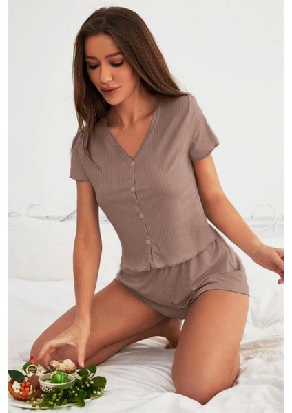 Fnt Viskon Vizon Düğme Detaylı Kısa Kollu Şort Takım 7507