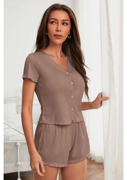 Fnt Viskon Vizon Düğme Detaylı Kısa Kollu Şort Takım 7507 fiyatları