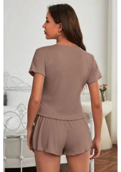 Fnt Viskon Vizon Düğme Detaylı Kısa Kollu Şort Takım 7507 modelleri