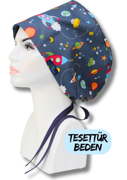 Tesettür Beden Lacivert Uzay Cerrahi Bone Doktor Hemşire Sağlıkçı Hastane Bonesi