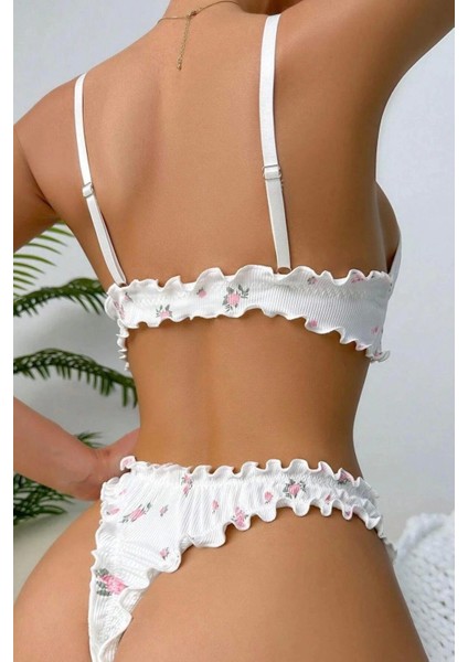 Fnt Beyaz Çiçek Desenli Marum Trim Alt Üst Takım 16088 indirimleri