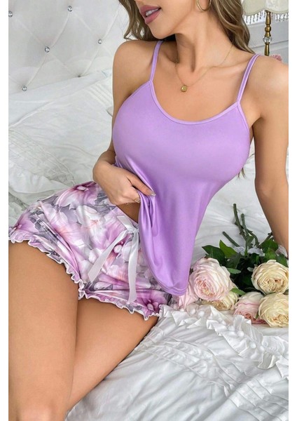 Fnt Lila Yaz Serinliği Ev Giyim Şort Takımı 7554 fırsatları