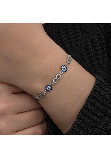 Gümüş Nazar Boncuklu Sonsuzluk Kadın Bileklik modelleri