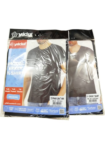 Tişört 2'li ekonomik paket V yaka pamuklu cotton siyah slim fit yumuşak nefes alabilen modal VS1-3L