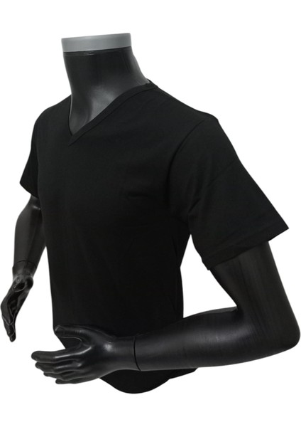 Tişört 2'li ekonomik paket V yaka pamuklu cotton siyah slim fit yumuşak nefes alabilen modal VS1-3L