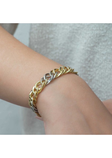 925 Ayar Gümüş İki Renkli Zincir Bileklik fırsatları